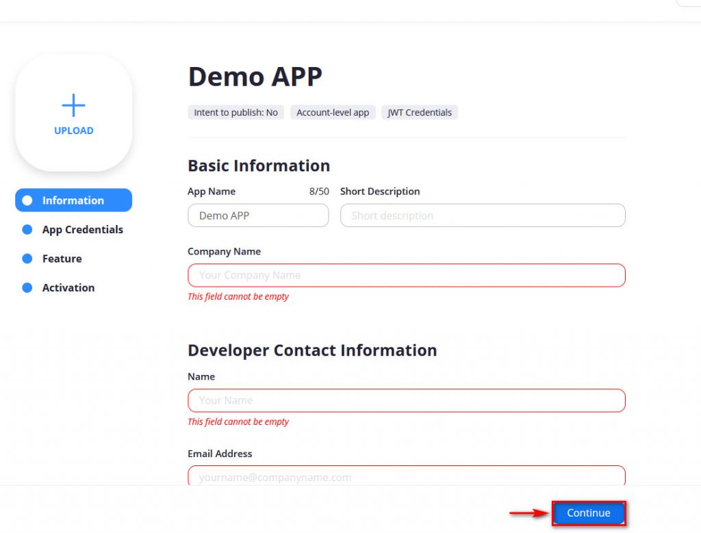 zoom api basic info screen