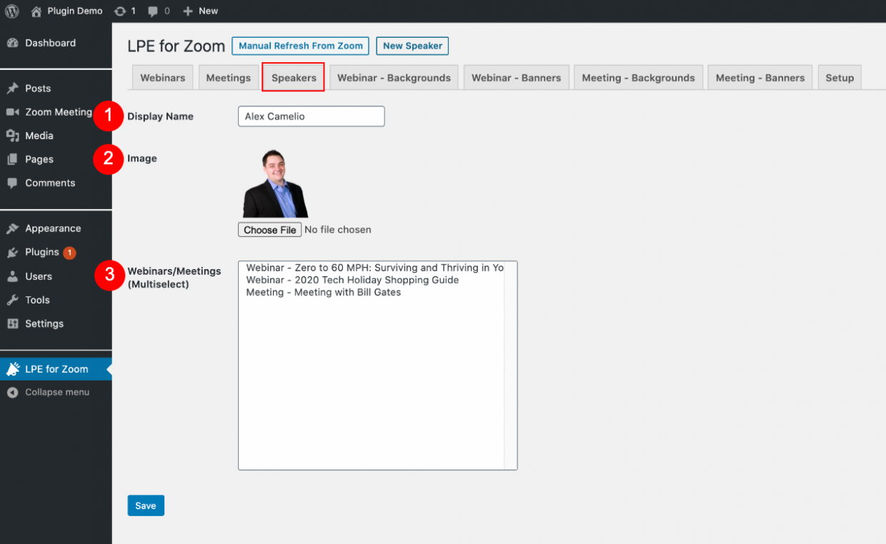 Add Speakers/Hosts Custom Zoom Pages