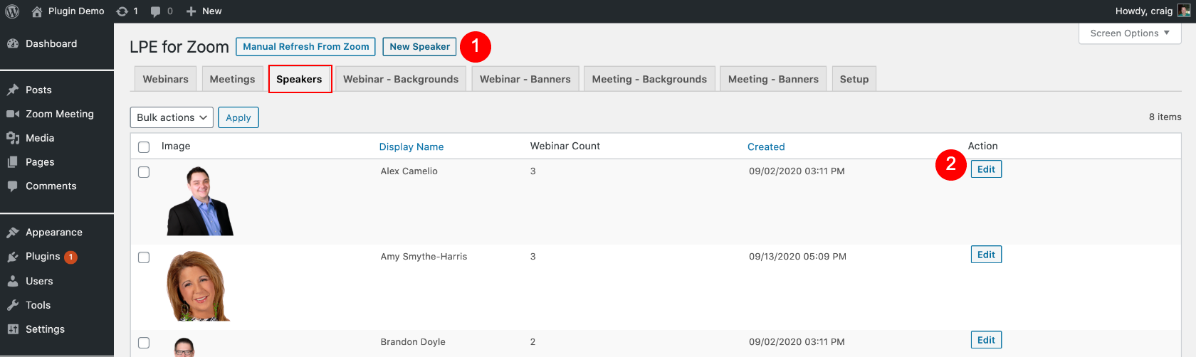 Add Speakers/Hosts Custom Zoom Pages