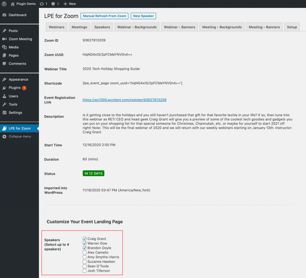 Add Speakers/Hosts Custom Zoom Pages